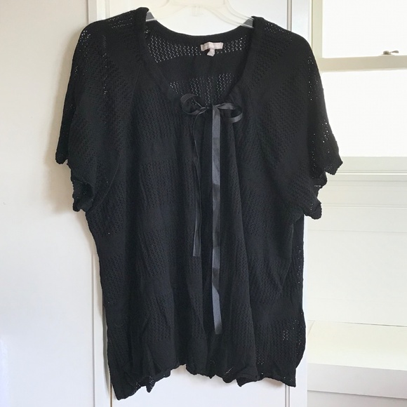 WOMAN WITHIN 100% Cotton Knit Cardigan Tie Neck Black Top Women’s Plus Size 4X - Picture 2 of 16